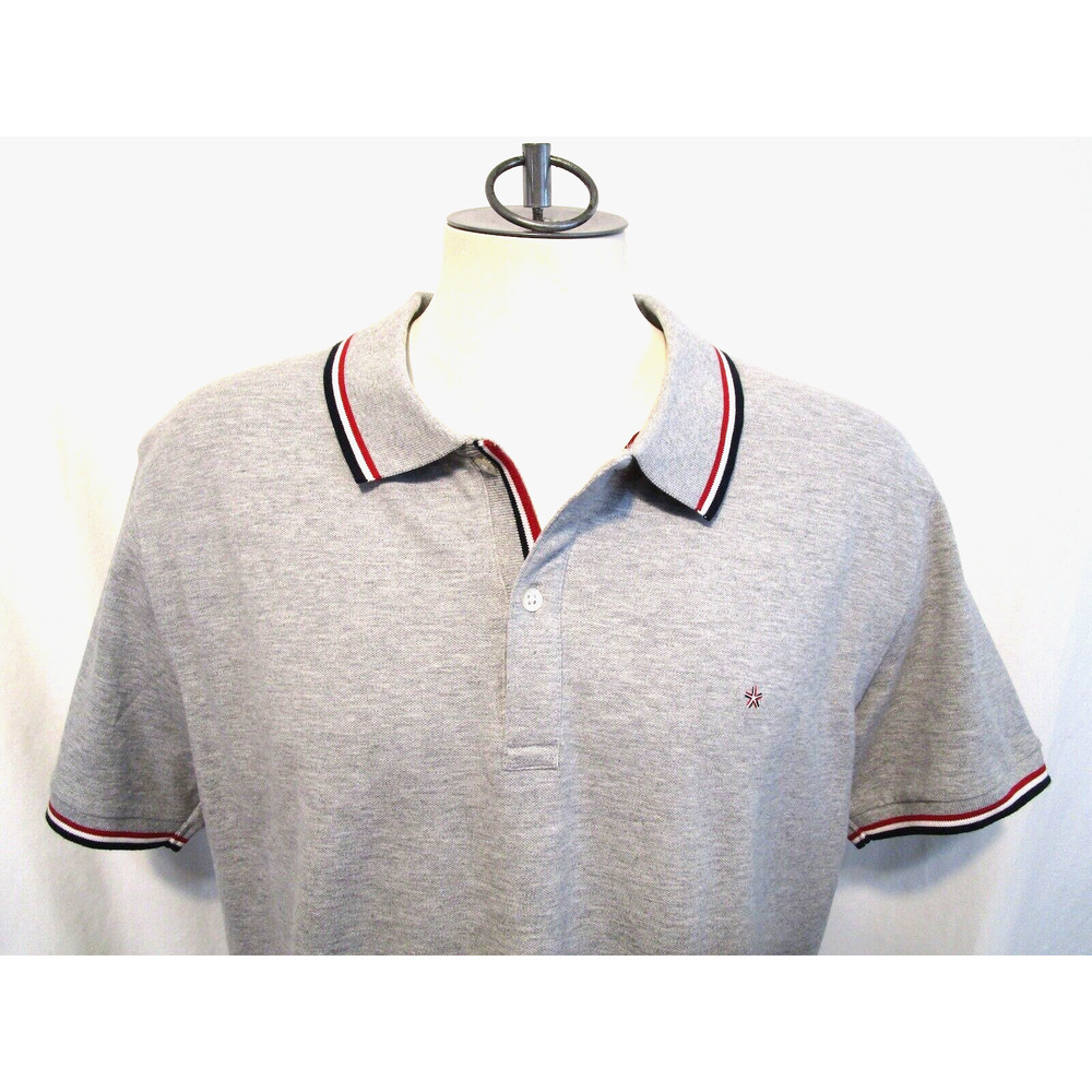 NWT Celio Gray With Striped Trim Slim Fit Pullover Polo Shirt Men Sz 2XL